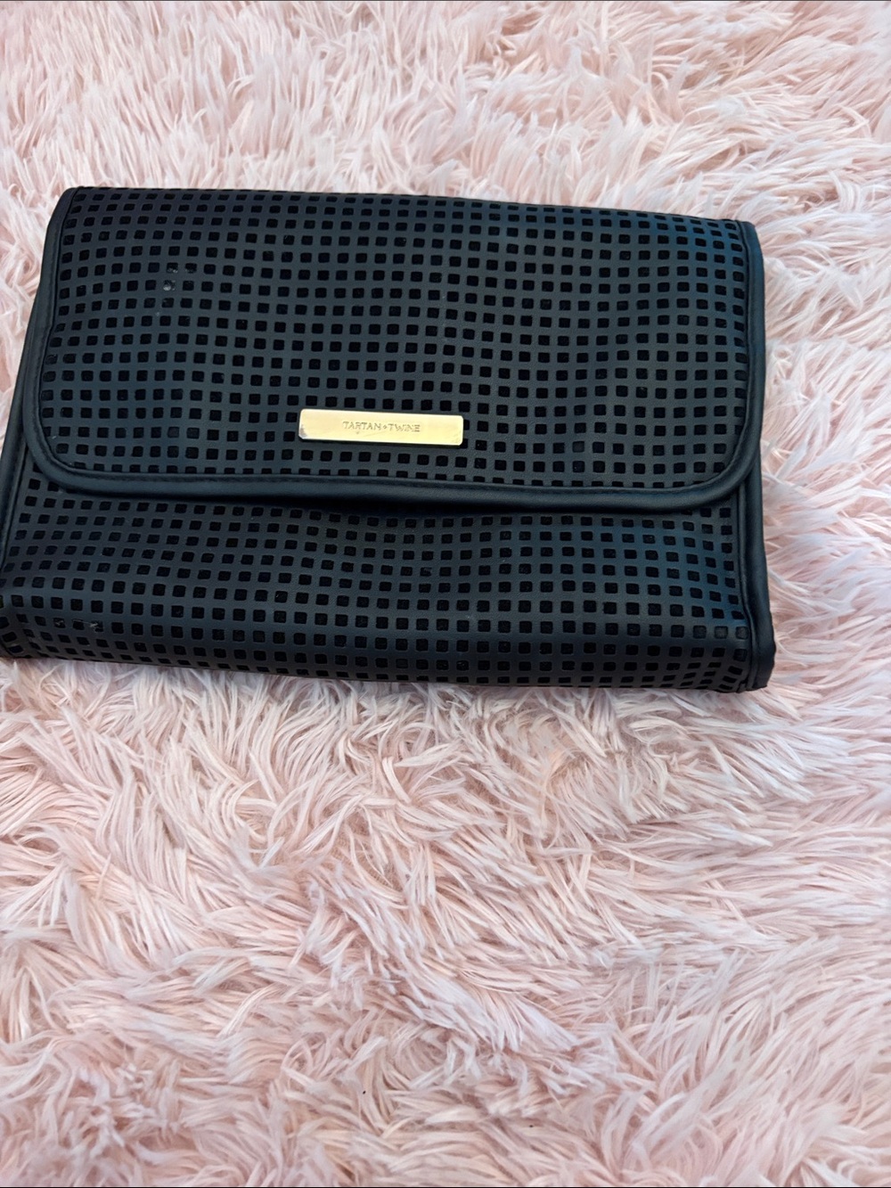 Tartan and Twine hanging organizer. Black Perforated Clutch